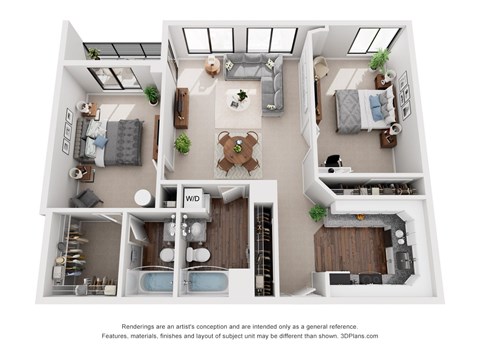 Floor plan for 2 beds, 2 baths